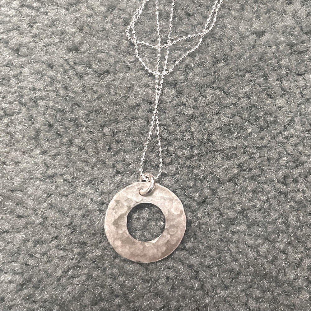 Sterling Silver Hammered Open Circle Necklace